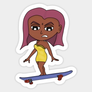 Girl in yellow dress skateboarding Sticker